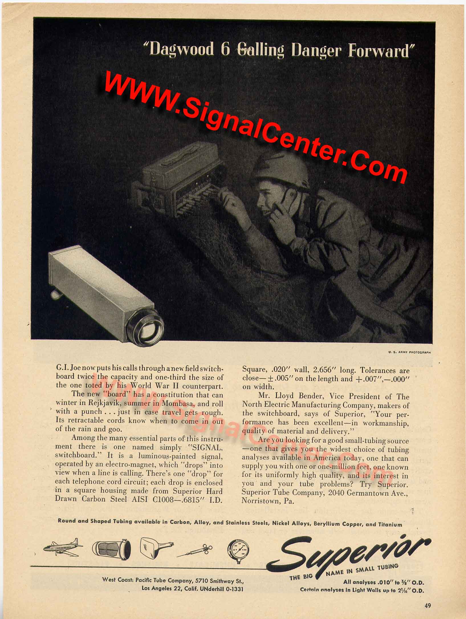 Advertisement for the SB-22/PT Switchboard Magneto Signal Drop